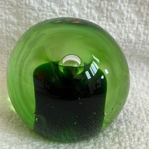Green controlled paperweight- 6”- few doinks bottom edges-see pics